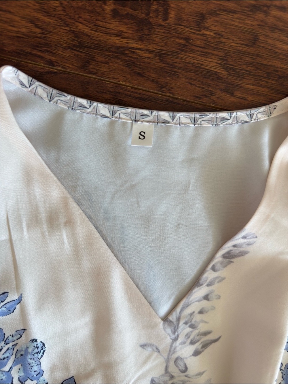 Ivory Floral Pleated Wrap Dress with Blue Print - Picture 2 of 2
